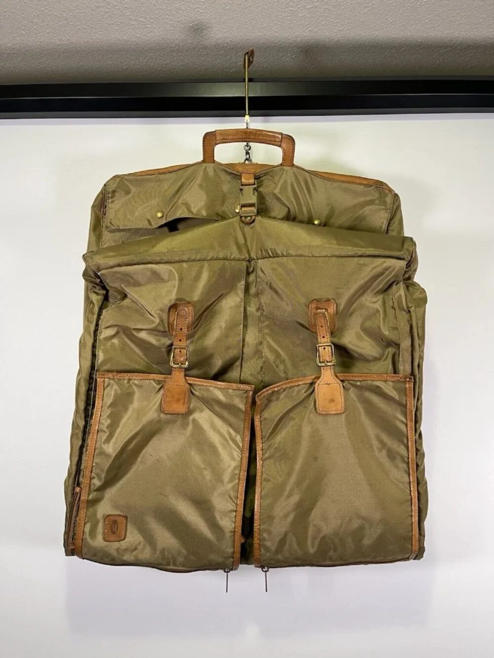 VTG Hartmann Olive Nylon Leather Garment Suit Bag Suit Travel Luggage Hanging
